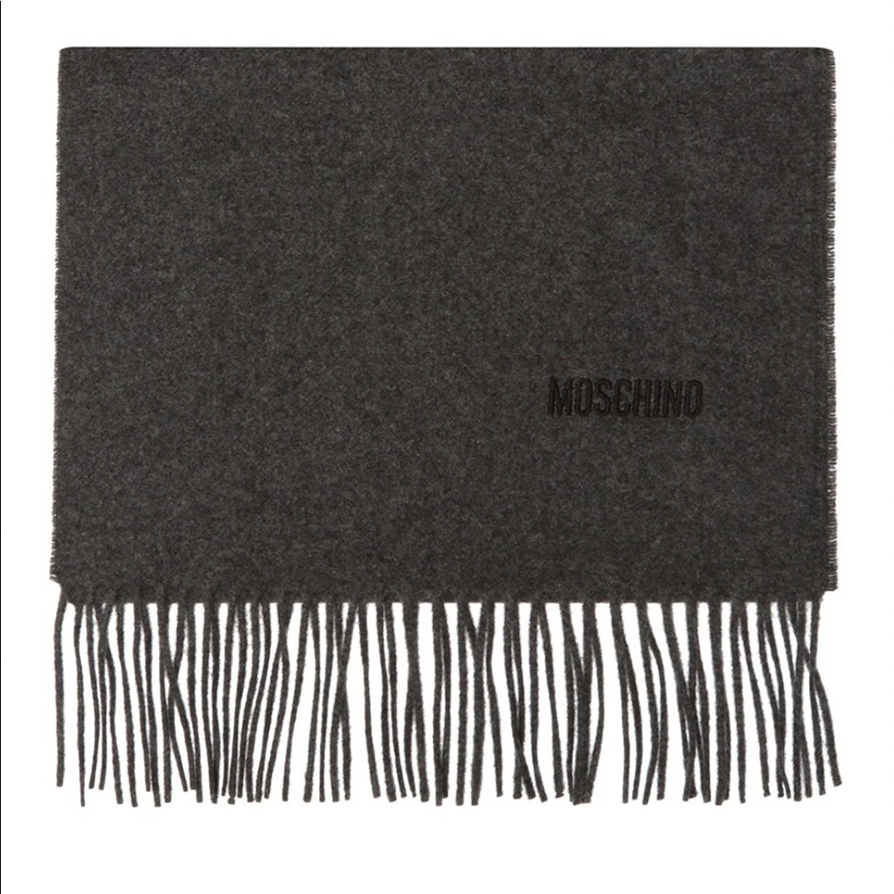 NWT Moschino Wool Fringe Logo Scarf Unisex